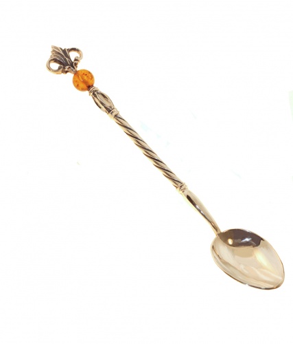 Cеребряная ложка  с янтарем, lp8-10