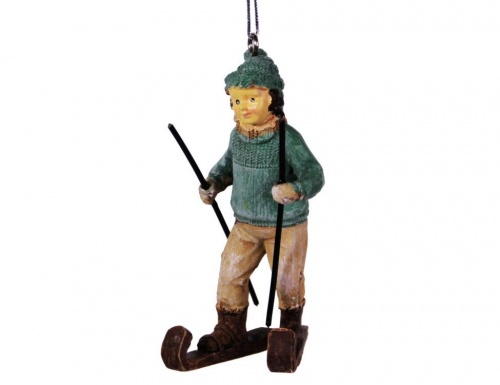 Ёлочная игрушка винтажная "Лыжник" в свитере, полистоун, 6х4х10 см, Hogewoning фото 2