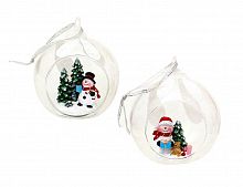 Стеклянный ёлочный шар с фигуркой "Новогодний гость - снеговички", 8х7х8.5 см, разные модели, Sigro