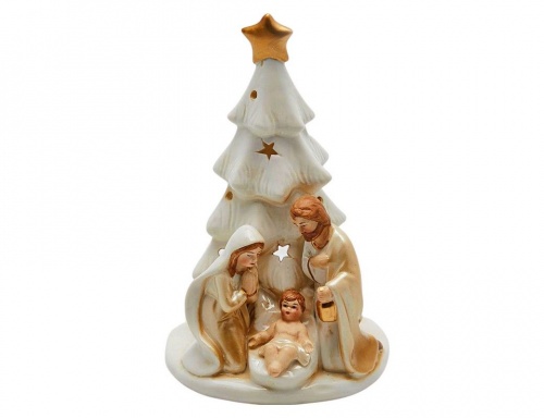 Рождественская статуэтка подсвечник "Святое семейство у ёлки", фарфор, 18 см, EDG