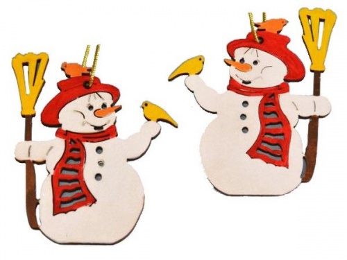 Ёлочная игрушка "Снеговичок с птичками", дерево, 6 см, Breitner фото 2