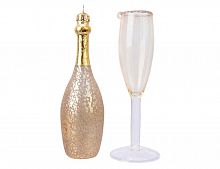 Набор ёлочных игрушек "Душа шампанского" (бутылочка и бокал), стекло, 12.5 и 13.5 см, Kaemingk