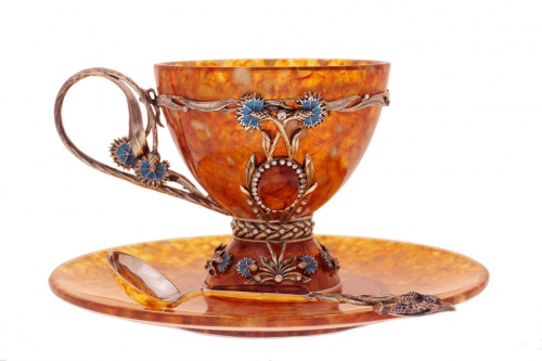 Чайная чашка "Васильки" из янтаря с ложечкой, 5002/L фото 2