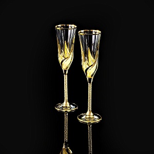 DELIZIA Бокал для шампанского, набор 2 шт, хрусталь/декор золото 24К