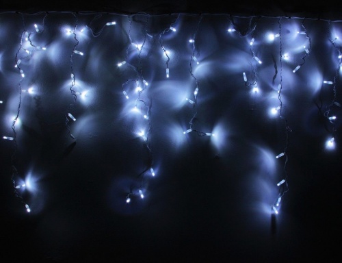 Светодиодная бахрома мерцающая, 112 холодных белых LED, влагозащитный колпачок, 3х0.5 м, коннектор, белый провод, уличные, Rich LED фото 2