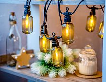 Светодиодная гирлянда из лампочек Party Lights - БАРАТОЛЛИ дымчатая, 20 тёплых белых LED-огней, 10 м, коннектор, чёрный провод, уличная, Winter Deco