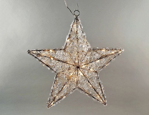"Звезда ажурная" светящаяся, акриловые нити, 40 теплых белых LED-огней, 40см+5м, уличная, Kaemingk фото 3