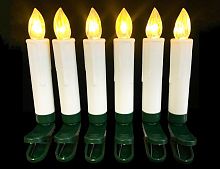 Светодиодные свечи для ёлки ЖИВЫЕ ОГОНЬКИ, тёплые белые LED лампы, на клипсах, эффект 'живого' пламени, 9 см (10 шт.), ПДУ, батарейки, SNOWHOUSE