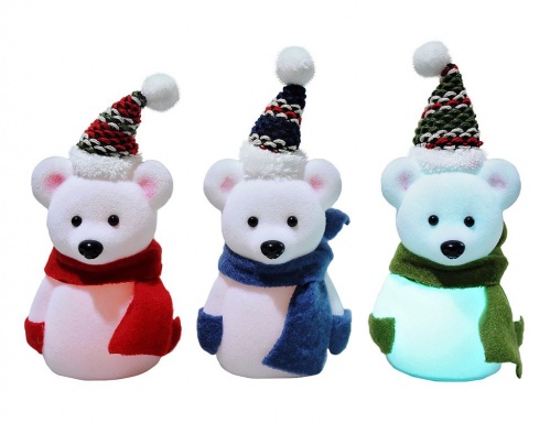 Светящаяся миниатюра "Медвежонок" с разноцветными LED огнями, 10 см, асс.3, батарейки, Kaemingk
