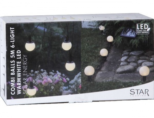 Садовая гирлянда-светильники MILK BALLS, 6 тёплых белых LED-ламп, солнечная батарея, 5+2 м, STAR trading фото 5