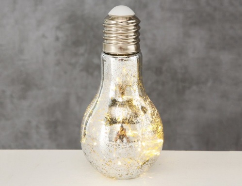 Декоративный светильник "Ретро лампа - сильбо", стекло, прозрачный, 15 тёплых белых микро LED-огней, 20 см, батарейки., Boltze фото 2