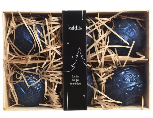 Набор винтажных елочных шаров Бонжур синий бархат, 6 шт, стекло (Kaemingk) фото 2