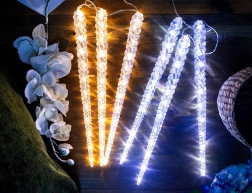 Набор "Сияющие сосульки" мерцающие, акрил, 36 холодных белых LED-огней, 40 см (3 шт.), уличные, Kaemingk фото 2