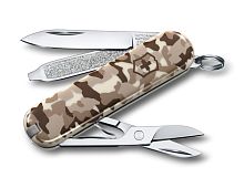 Нож-брелок Victorinox Classic SD, 58 мм, 7 функций, бежевый камуфляж, 0.6223.2