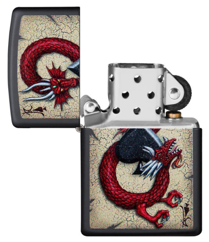 Зажигалка Zippo Dragon Ace Design с покрытием Black Matte, латунь/сталь, чёрная, матовая фото 5