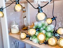 Светодиодная гирлянда из лампочек Party Lights - ТЁПЛЫЕ СУМЕРКИ, 10 тёплых белых LED-огней, 5 м, коннектор, чёрный провод, уличная, Winter Deco