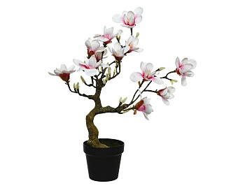Искусственное растение "Цветущая магнолия" в горшке, нежно-розовый, полиэстер, 60 см, Kaemingk