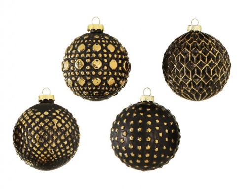Набор стеклянных ёлочных шаров "Готфрид", чёрный с золотым, 8 см (12 шт.), Boltze