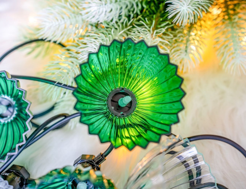 Светодиодная гирлянда из лампочек Party Lights - ФЛЮТЕД БЕЛЛЗ, 10 тёплых белых LED-огней, 5 м, коннектор, чёрный провод, уличная, Winter Deco фото 2