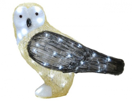 Светящаяся фигура "Волшебная сова", акрил, 50 холодных белых LED-огней, 44x22x37 см, уличная, Kaemingk