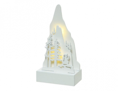 Светящаяся объемная декорация "Лес у горы - снеговик", тёплые белые LED-огни, 5x15x8 см, таймер, батарейки, Kaemingk