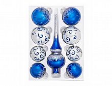 Набор елочных игрушек "Романс", синий, верхушка+4х62 мм+4х75 мм, Елочка