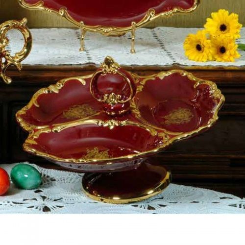 AMANTE ROSSO Менажница 34х34х22,5 см, керамика, цвет красный, декор золото