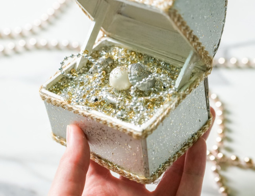 Ёлочная игрушка ЖЕМЧУЖНЫЙ СУНДУЧОК, металл, картон, 11 см, Winter Deco фото 3