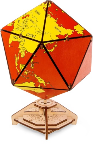 Конструктор деревянный 3D EWA Глобус Икосаэдр с секретом (шкатулка, сейф) красный фото 8