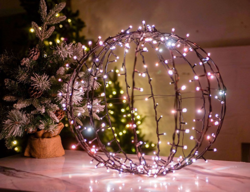 Светодиодное украшение ШАР - DANCING LIGHTS, 210 тёплых белых/разноцветных LED-огней, 48 см, таймер, ПДУ, уличный, Kaemingk фото 2
