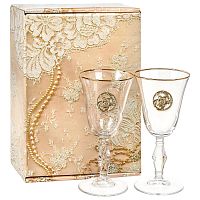 Набор бокалов для вина/шампанского (2 шт) "Ретро" с накладкой "Рак" в подарочной картонной упаковке, ложемент золотистый шелк