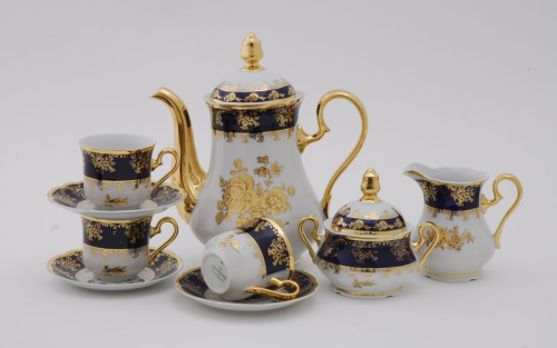 Кофейный сервиз Leander "Мэри-Энн" 15 предметов из Чехии 03160714-0431, синий и белый
