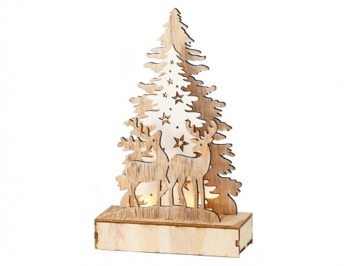 Светящаяся декорация "В гости к ёлочке - два оленя", дерево, 3 тёплых белых LED-огня, 21х5х13 см, батарейки, Boltze
