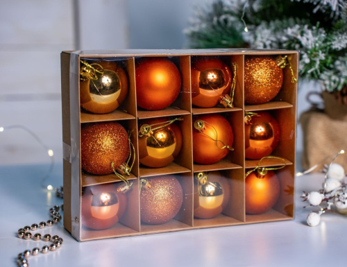 Набор пластиковых шаров New Year MIX медный, 60 мм, упаковка 12 шт., Winter Deco фото 3
