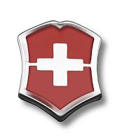 Значок Victorinox в форме креста на щите, металлический, красно-серебристый