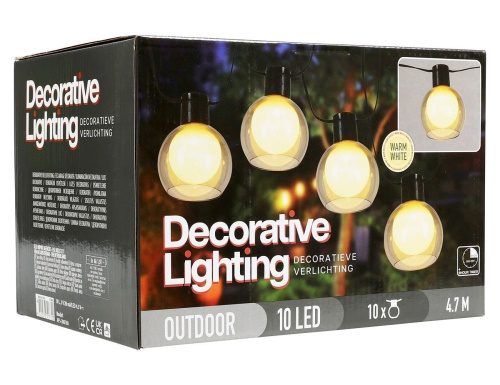 Светодиодная гирлянда БРЮМЕ, 10 тёплых белых LED-огней, длина 2.7+2 м, таймер, батарейки, черный PVC, уличная, Koopman International фото 3