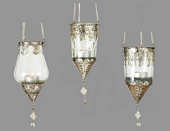 Набор подвесных подсвечников под чайные свечи "Шармила", стекло, алюминий, серебряные, 3 шт., 23 см, Boltze