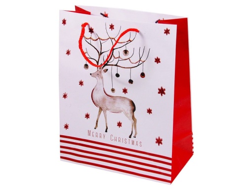 Пакет для подарков CHRISTMAS CHARM (с оленем), бело-красная гамма, Due Esse Christmas фото 3