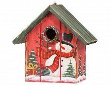 Декоративный "Скворечник со снеговичком" красный, кантри, дерево, 21.5х13.5х21.5 см, Holiday Classics