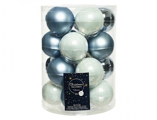 Набор стеклянных шаров Коллекция "Морозная прелесть небес", матовые, эмалевые и глянцевые, 20 шт, Kaemingk
