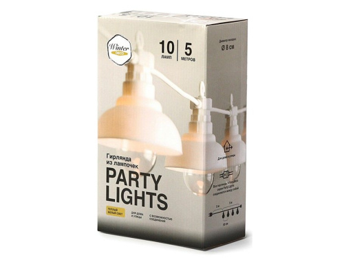 Светодиодная гирлянда Party Lights - РЕТРО-ФОНАРИКИ, 10 тёплых белых LED-огней, 5 м, коннектор, белый провод, уличная, Winter Deco фото 3