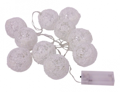 Электрогирлянда "Кружевное очарование", 10 шариков, тёплые белые LED-огни, 1.35 м, прозрачный провод, батарейки, Koopman International фото 4