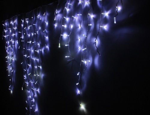 Светодиодная бахрома длинная, 184 холодных белых LED, 2.4х2.2+1.5 м, влагозащитный колпачок, мерцающая, белый провод, уличная, Rich LED фото 4