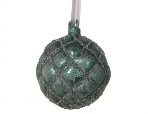 Набор ёлочных шаров "Бархатный винтаж" стекло, серо-голубой, 8 см, (набор 6 шт.), SHISHI