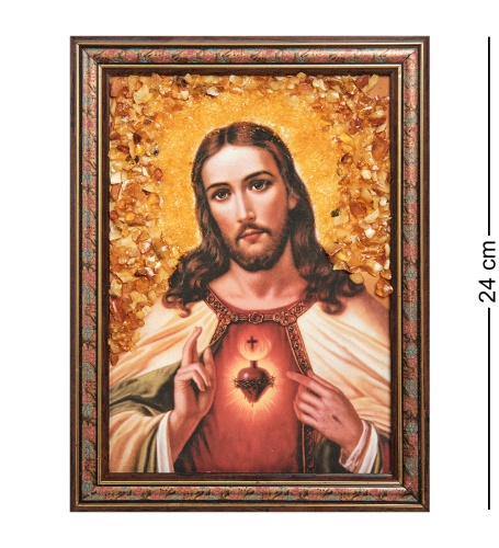 AMB-03/ 3 Икона «Иисус Христос» (с янтарной крошкой) H-24см