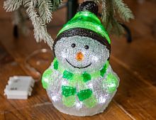 Светящаяся фигура "Снеговик в шапочке", акрил, 20 холодных белых LED-огней, 18x18x24 см, таймер, батарейки, уличный, Kaemingk