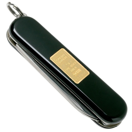 Нож-брелок Victorinox Classic с золотым слитком 1 гр, 58 мм, 7 функций, черный фото 5