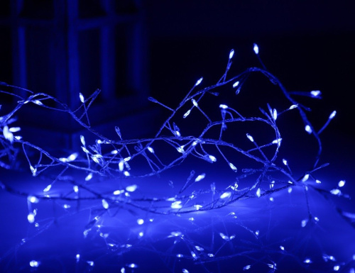 CLUSTER LIGHTS - электрогирлянда ФЕЙЕРВЕРК (роса) 200 синих mini LED-ламп, 2 м, коннектор, серебряная проволока, уличная, SNOWHOUSE фото 2