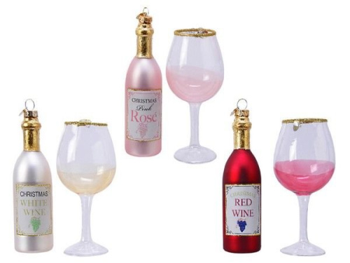 Набор ёлочных игрушек MAGIC WINE (бутылочка и бокал), стекло, 12.5 и 13.5 см, Kaemingk фото 2