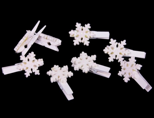 Набор декоративных прищепок "Снежинки", полистоун, белый, 4.5 см (8 шт.), Breitner фото 2